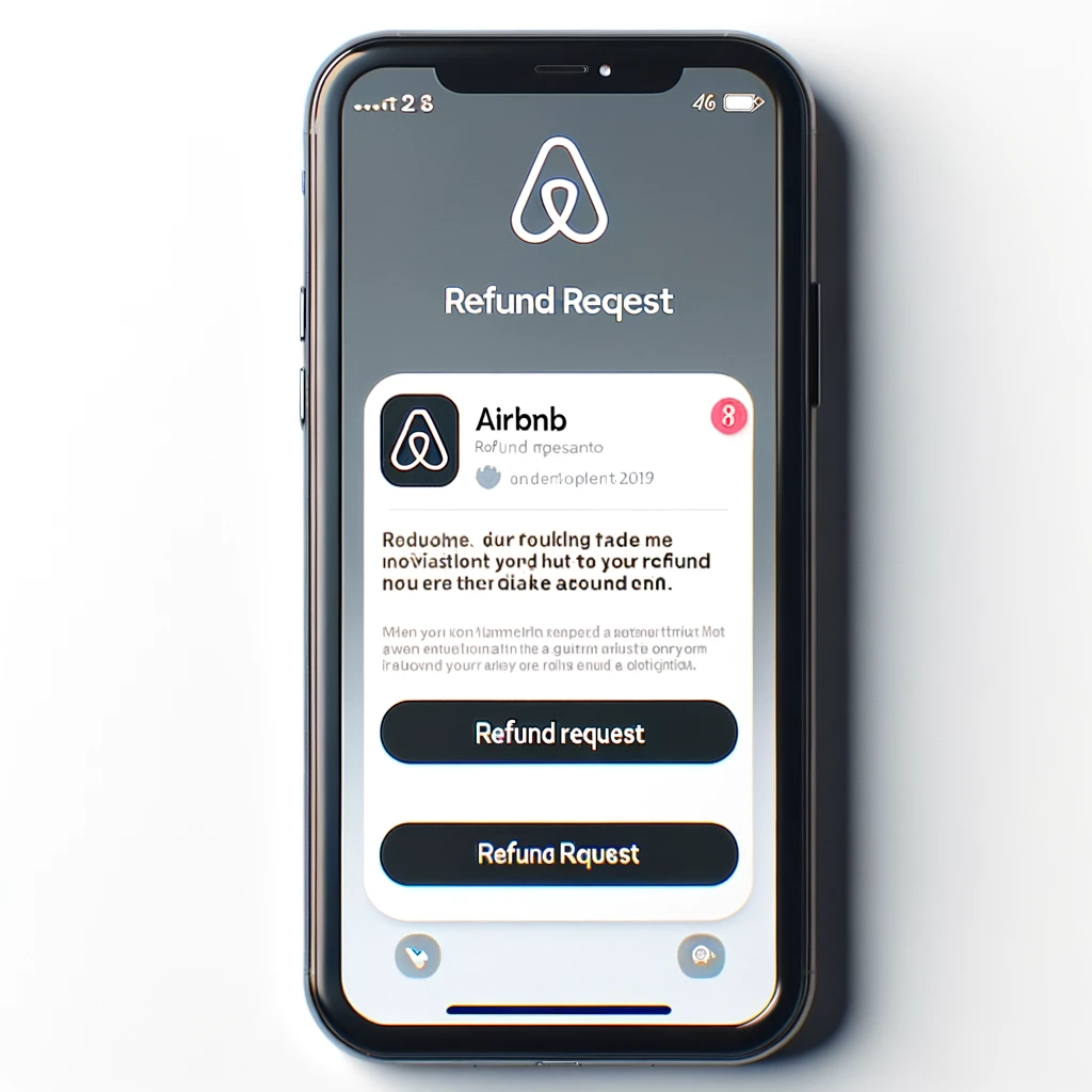 DALL·E 2024-01-06 23.26.08 - Realistic image of a mobile phone screen displaying a notification of a refund request on Airbnb